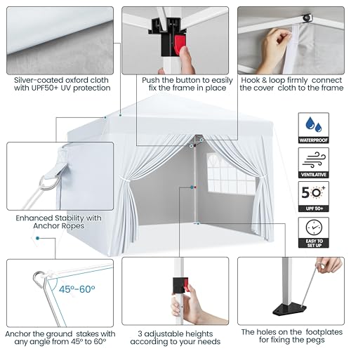 Yaheetech 10x10 Pop Up Canopy with 4 Removable Sidewalls, White F109731