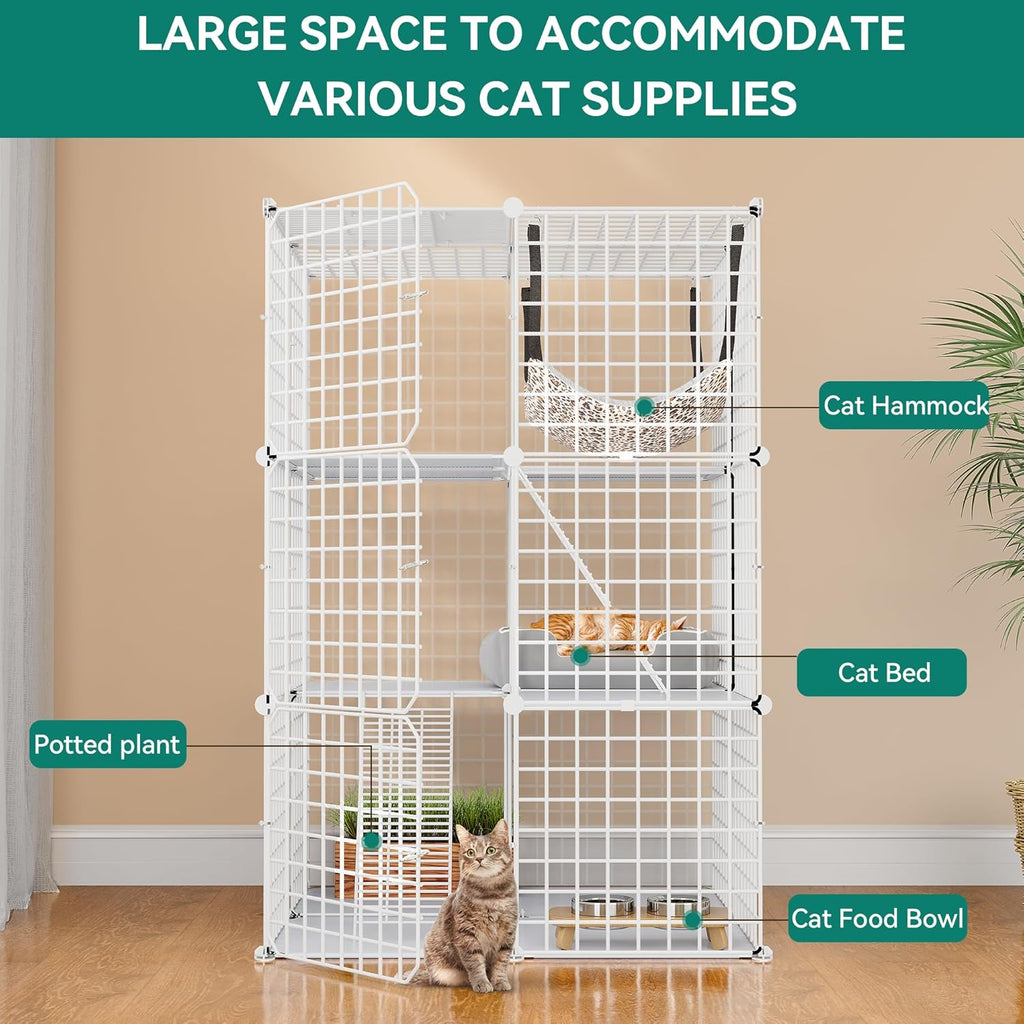 YITAHOME Cat Cage Indoor Catio DIY Metal Cat Playpen 3-Tiers with Hammock H62428