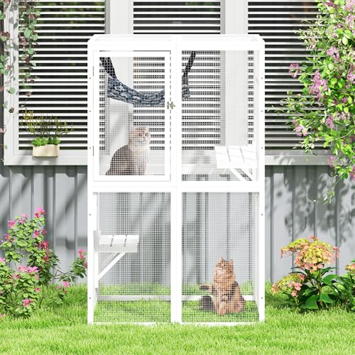 Wooden Catio Outdoor Cat Enclosure with Window Access (Black) D5959