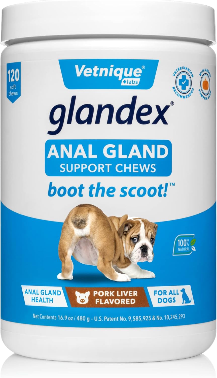 Glandex Anal Gland Support Chews 120ct Pork Liver & Dermabliss Allergy Chews 30ct L588
