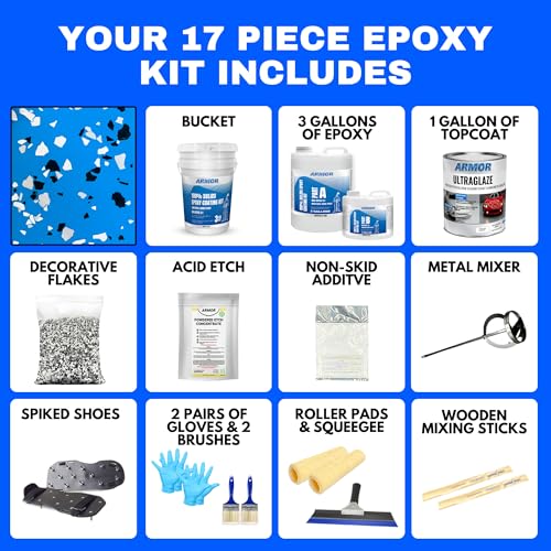 Garage Epoxy Floor Kit 100% Solids 2 Part Coating with UltraGlaze Topcoat, Blue, 300 Sq Ft G29167