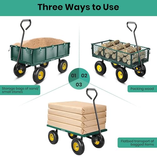 GVDV 660LB Folding Garden Wagon with Removable Sides and All-Terrain Wheels A23843
