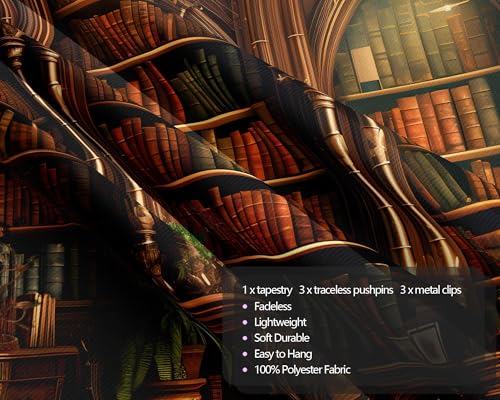 QGHOT Medieval Bookshelf Tapestry Vintage Library Wall Hanging P36533