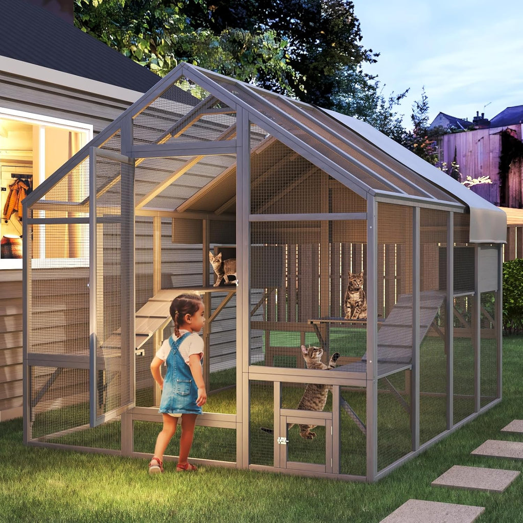 Large Cat Catio Outdoor Enclosure with 7 Platforms, 2 Resting Boxes and 2 Bridges I159325
