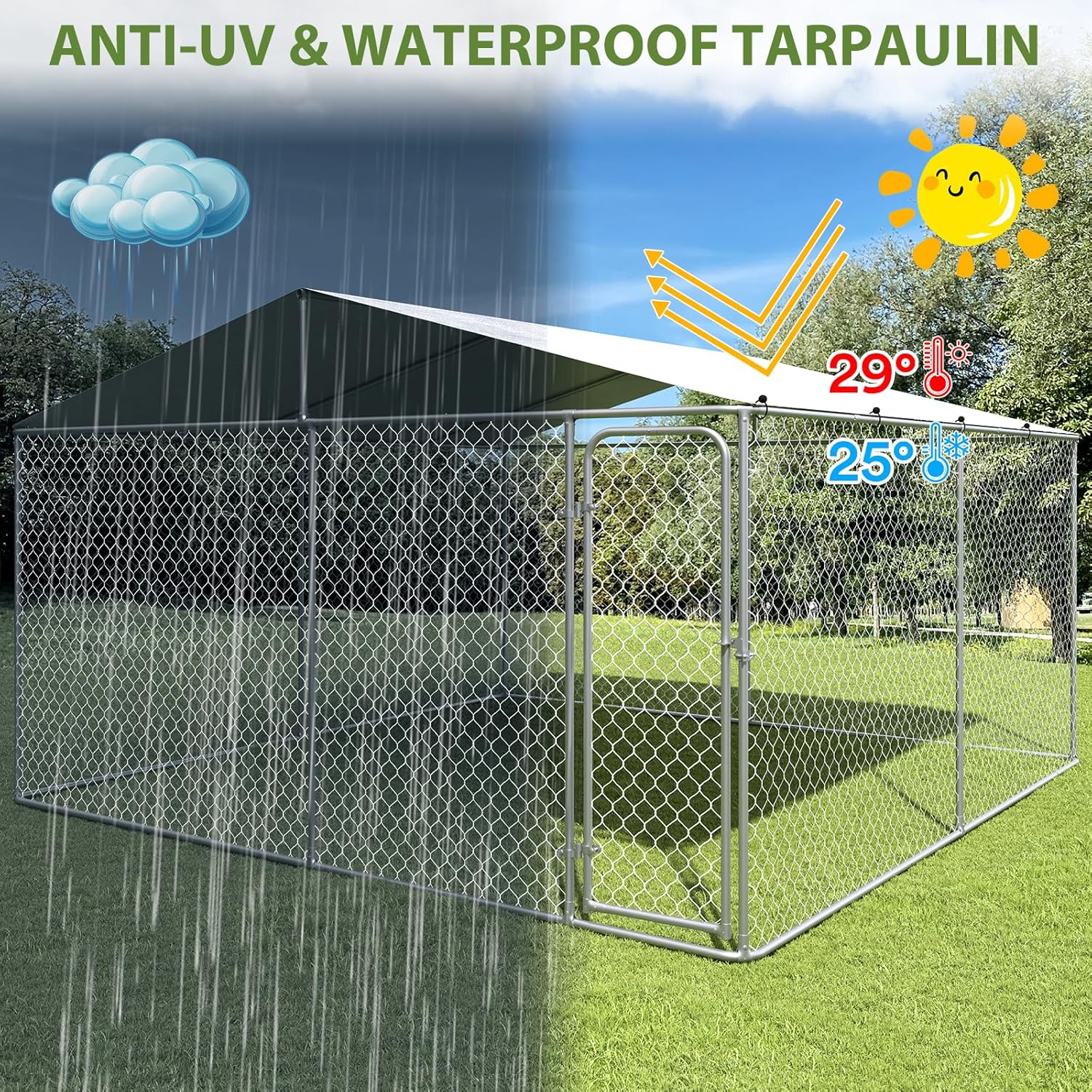 Extra Large Outdoor Dog Kennel with Roof, Heavy Duty Dog Run Fence Y803216
