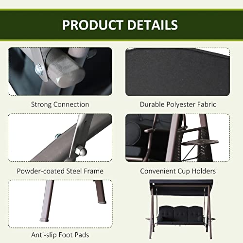 Outsunny 3-Seat Patio Swing Chair with Adjustable Canopy, Brown U4460