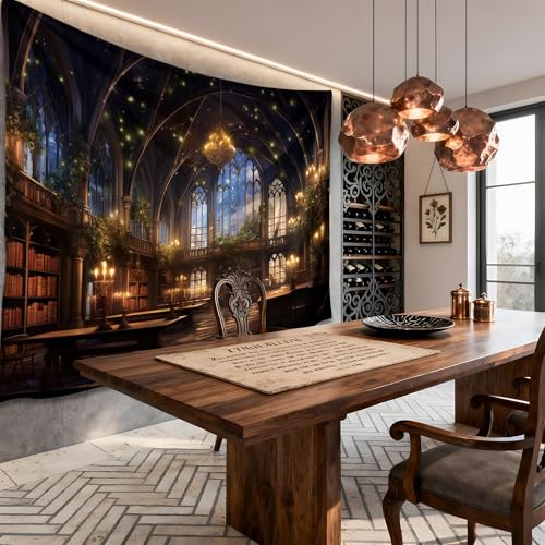 QGHOT Medieval Bookshelf Tapestry Vintage Library Wall Hanging P36533