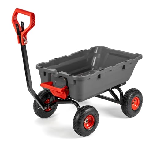 XtremepowerUS 2-in-1 Convertible Handle Heavy Duty Garden Cart Dump Wagon Utility 800-Pound Dump Cart Utility Cart for Yard, Farm 10" Pneumatic Tires
