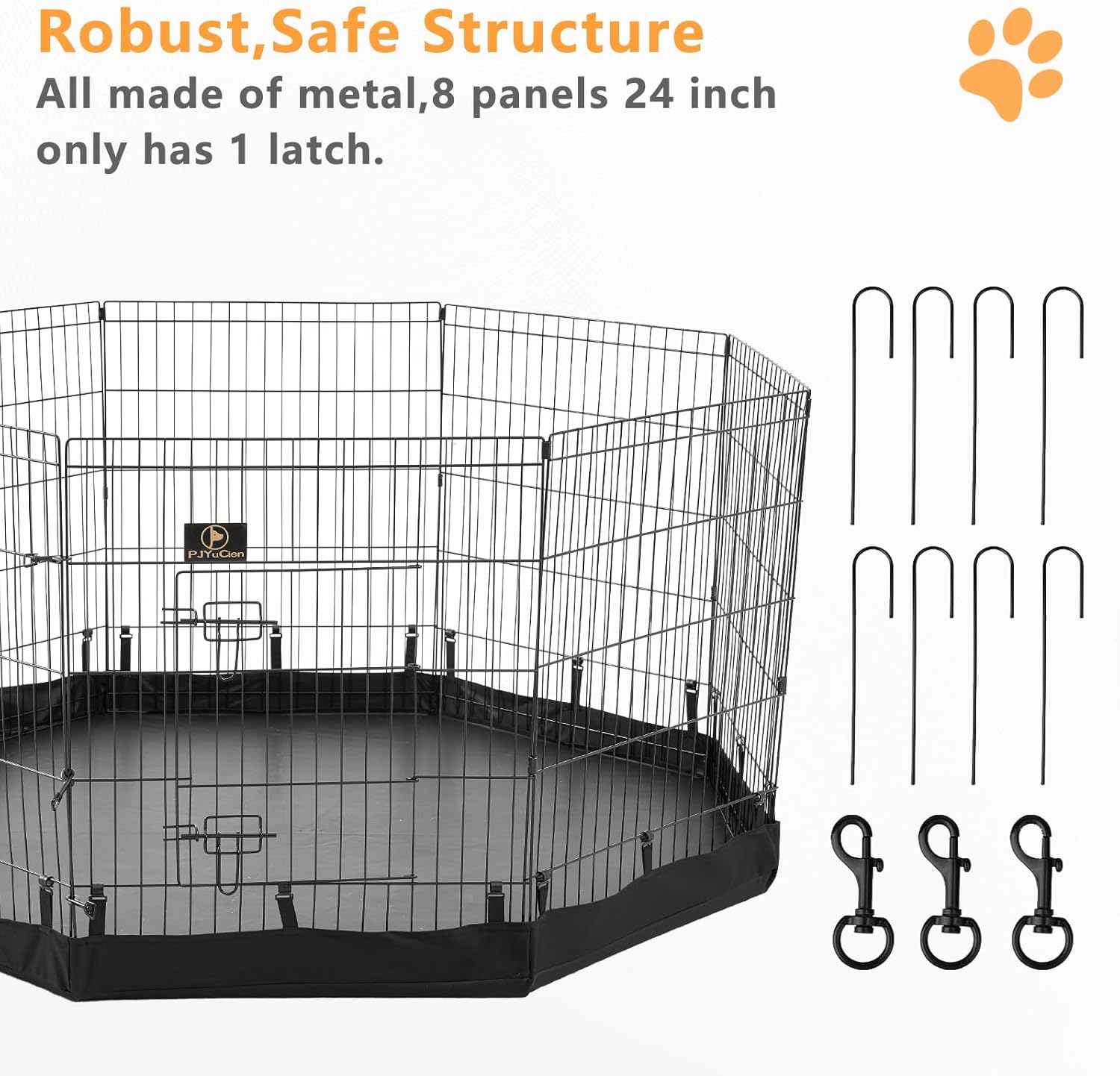 PJYuCien 24" x 36" Foldable Metal Pet Playpen with Door, Bottom Pad R637