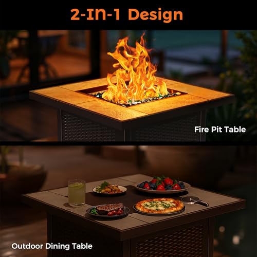 BALI OUTDOORS 50000 BTU Propane Fire Pit Table, 30 in Square Outdoor Firepit U6462