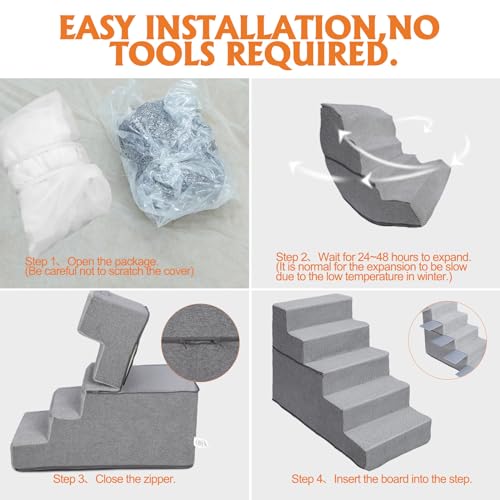 Topmart Dog Stairs for Small Dogs, 4-Step, Folding with Washable Cover T695544