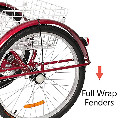 PEXMOR Adult Tricycle 7 Speed, 24/26 Inch 3 Wheel Bike with Baskets V3858