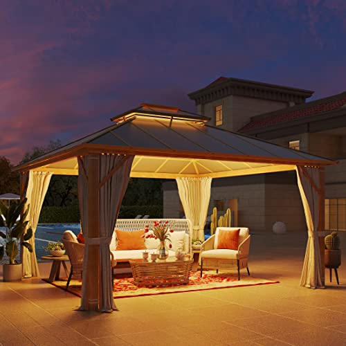 YOLENY 10' x 12' Hardtop Gazebo with Galvanized Steel Double Roof, Netting and Curtains Y84317