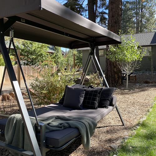 PURPLE LEAF Outdoor Patio Porch Swing with Adjustable Canopy, 3-Seat Bench, Grey W393