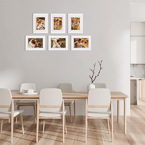 Egofine 8x10 Picture Frames Set of 6, Solid Wood with Plexiglass, White T6319