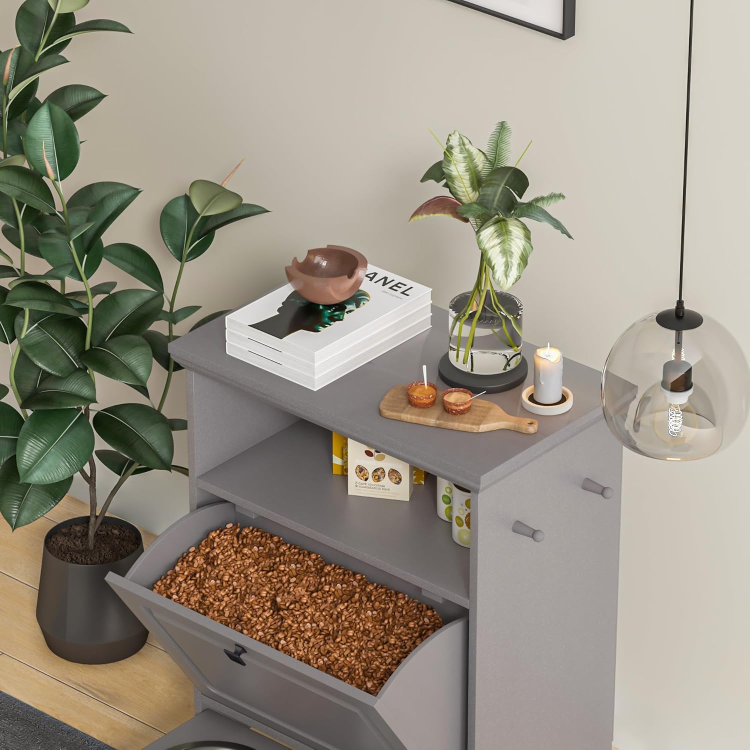 Roomfitters Modern Dog Feeder Station with 2 Raised Bowls, Dark Gray X7396