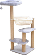 Catry Babylon Cat Tree - A Complex Cat Tower with Cat Hammock, Scratching Post, and Playful Toys Invariably Trap Kitten to Stay Around This 42” Easy Assembled Sturdy Cat furniture, Grey Beige