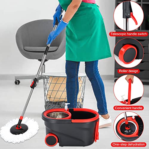 Spin Mop and Bucket Set with Wringer, 3 Microfiber Refills, Stainless Steel 61" Handle T5095