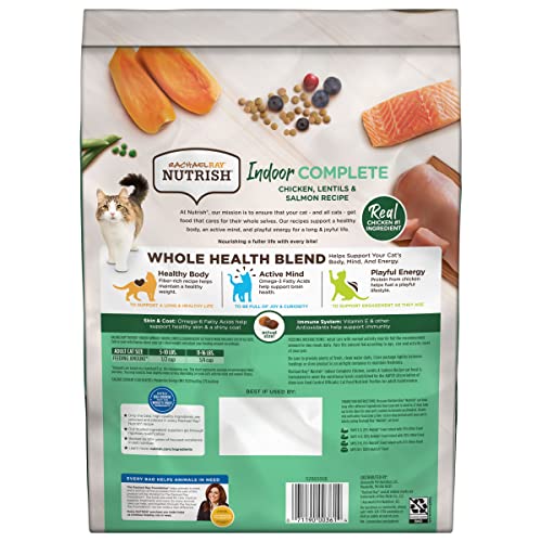 Rachael Ray Nutrish Indoor Complete Dry Cat Food, Chicken with Lentils & Salmon, 14 lb B502