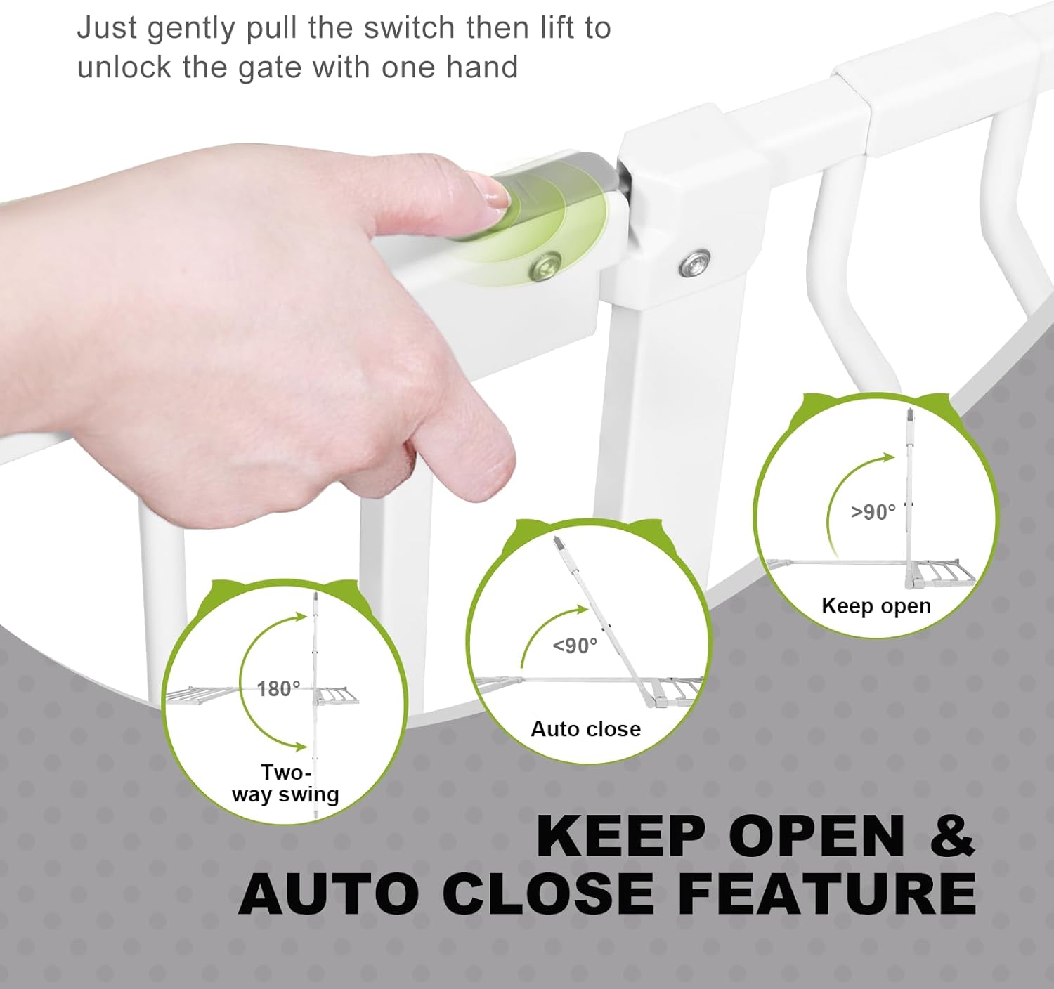 Baby Gates with Cat Door Auto Close Safety Metal Pet Gate for Doorway Stairs D972456