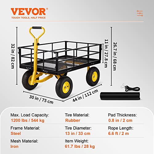 VEVOR 900 Lbs Heavy Duty Steel Garden Cart with 10" Tires and Removable Sides J262