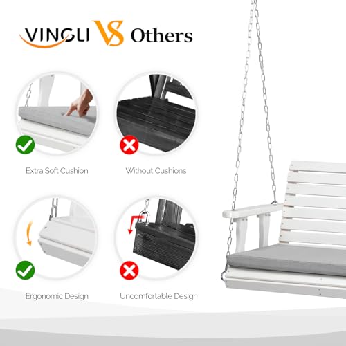 VINGLI Heavy Duty 880 LBS Patio Wooden Porch Swing with Extra Cushion, 5 FT Y211