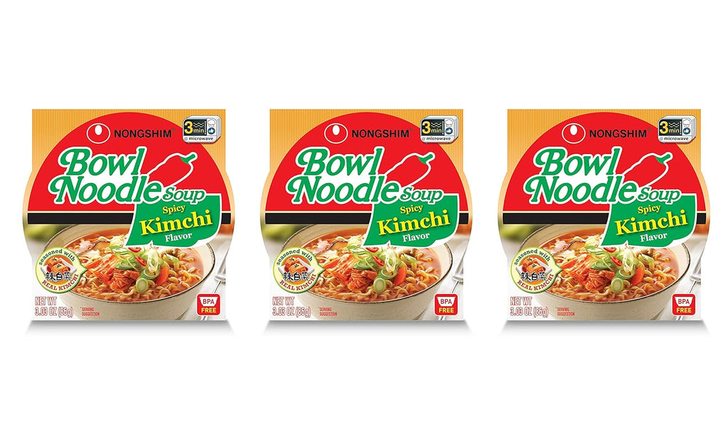 Nongshim Spicy Kimchi Bowl Instant Noodle Soup (3 Pack, Total of 9.09oz)