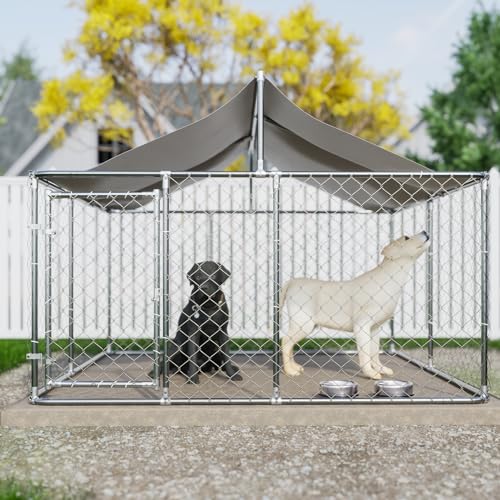 Outdoor Dog Kennel Pen with Roof, Galvanized Steel, 90 x 90 x 65 Inch Q219009