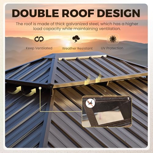 YOLENY 10' x 12' Hardtop Gazebo with Galvanized Steel Double Roof, Netting and Curtains Y84317