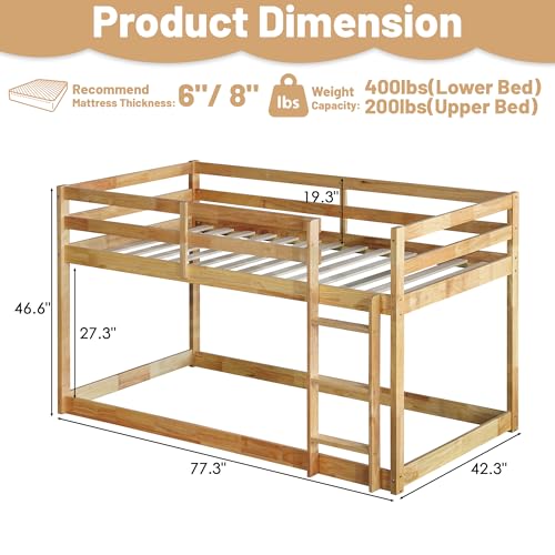 Twin Over Twin Wood Bunk Bed with Ladder and Guardrails for Kids P604