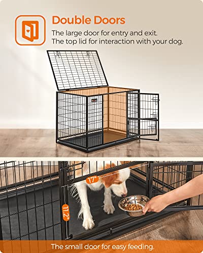 Feandrea Heavy-Duty Dog Crate, Metal Kennel with Removable Tray, Black, L M2432
