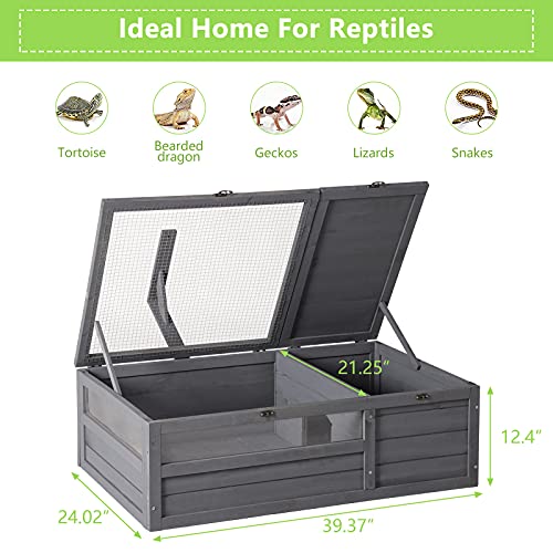 Wooden Tortoise House Large Indoor Enclosure for Small Animals (Grey) T284