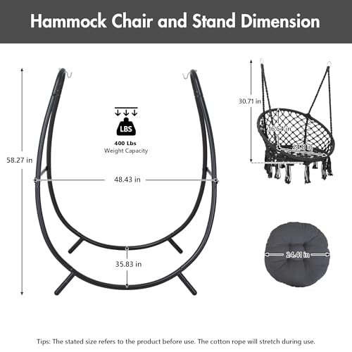 ANOW Macrame Hammock Chair with Stand, Heavy Duty, Max 400 Lbs, Natural D6144
