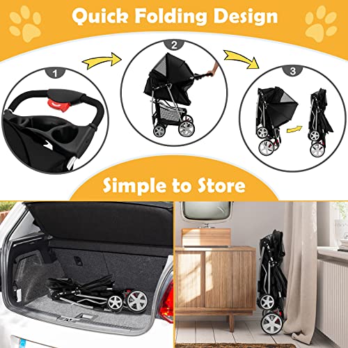 Giantex Folding Dog Stroller for Small Medium Dogs Cats with 4 Lockable Wheels, Navy Q23024