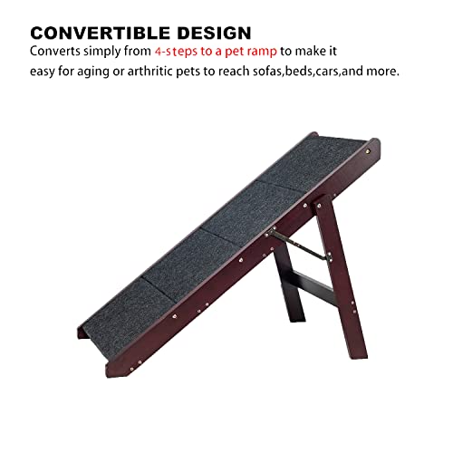 MEWANG Wooden Pet Stairs for Beds and Cars, Foldable 2-in-1 Ramp, Brown E16630
