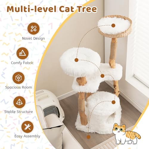 Tangkula Cat Tree for Indoor Cats, Solid Wood with Scratching Posts, 34 Inch Q6529