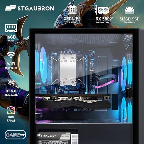 STGAubron Gaming PC Desktop, Intel Core i7, Radeon RX 580 8G, 16G RAM, 512G SSD G93438