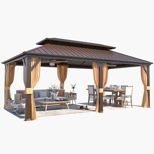 YOLENY 10' x 12' Hardtop Gazebo with Galvanized Steel Double Roof, Netting and Curtains Y84317