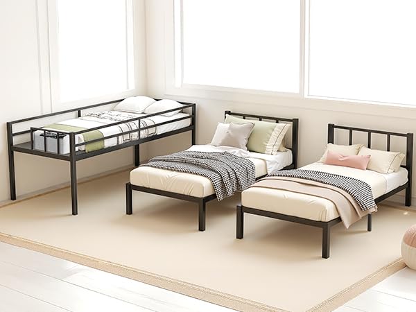 Heavy Duty Triple Bunk Bed Twin over Twin with Guardrails and Ladder, Black Y548246