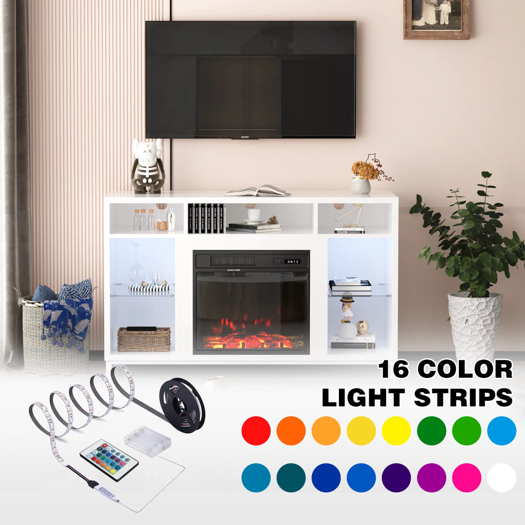 Fireplace TV Stand with 18" Electric Fireplace, White W9344