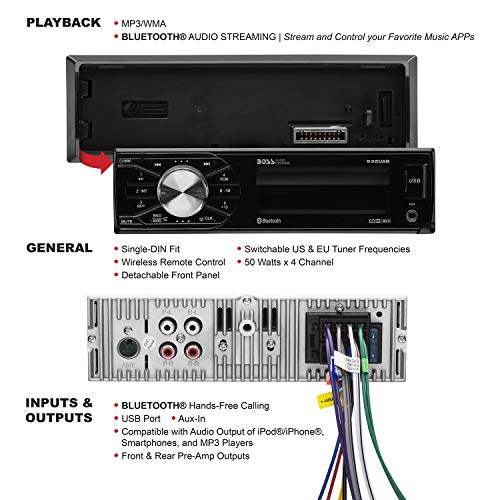 BOSS Audio Systems 611UAB Single Din Car Stereo with Bluetooth, USB, Aux, AM/FM Q960335