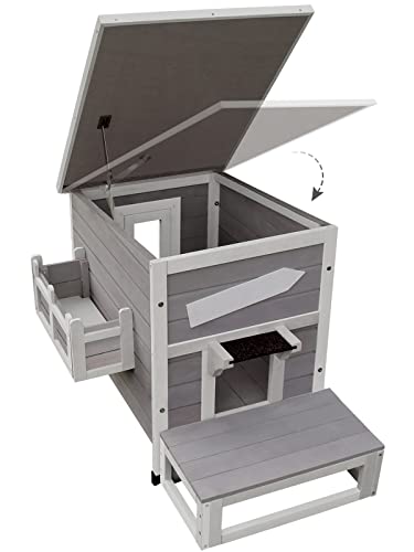 Rockever Outdoor Cat House, Large Wooden Weatherproof Shelter with Escape Door Z2462