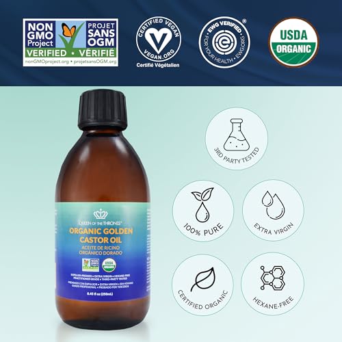 QUEEN OF THE THRONES Organic Golden Castor Oil for Hair, Skin & Nails, USDA Certified, 8.4oz Z8457