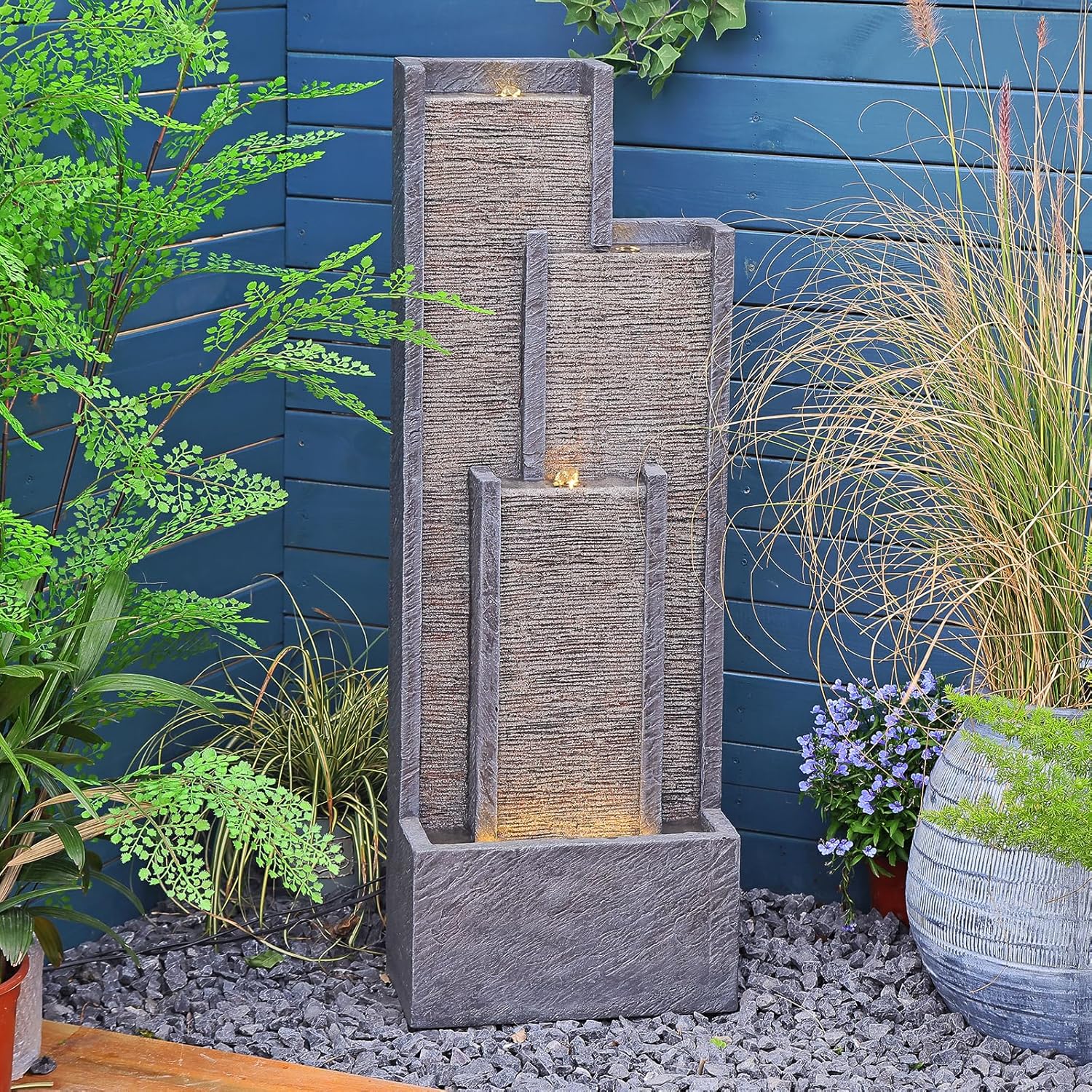 Indoor Outdoor Waterfall Fountain with LED Lights 39.3 Inches Tall D544950