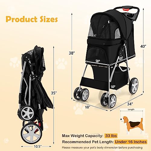 Giantex Folding Dog Stroller for Small Medium Dogs Cats with 4 Lockable Wheels, Navy Q23024