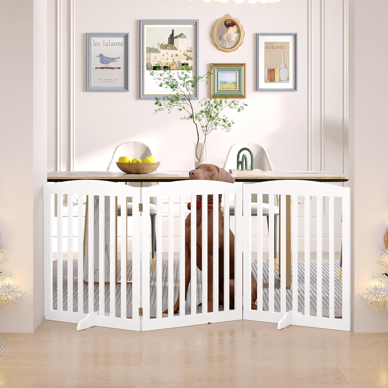 BHG No-Assembly Freestanding Dog Gate, Extended Wide 72" Tall 30" Wooden Pet Gate, White Y475801