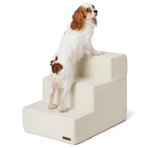 Lesure Dog Stairs for High Beds, Extra Wide Pet Stairs, 4-Steps Dog Steps for Medium/Small Dogs and Old Cats, Foldable Dog Steps with CertiPUR-US Certified Foam and Non-Slip Bottom, Grey