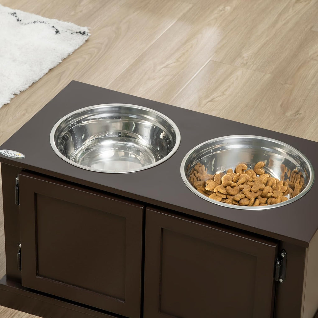 PawHut Elevated Dog Bowls for Large Dogs with Storage Cabinet, 2 Stainless Steel Bowls P185