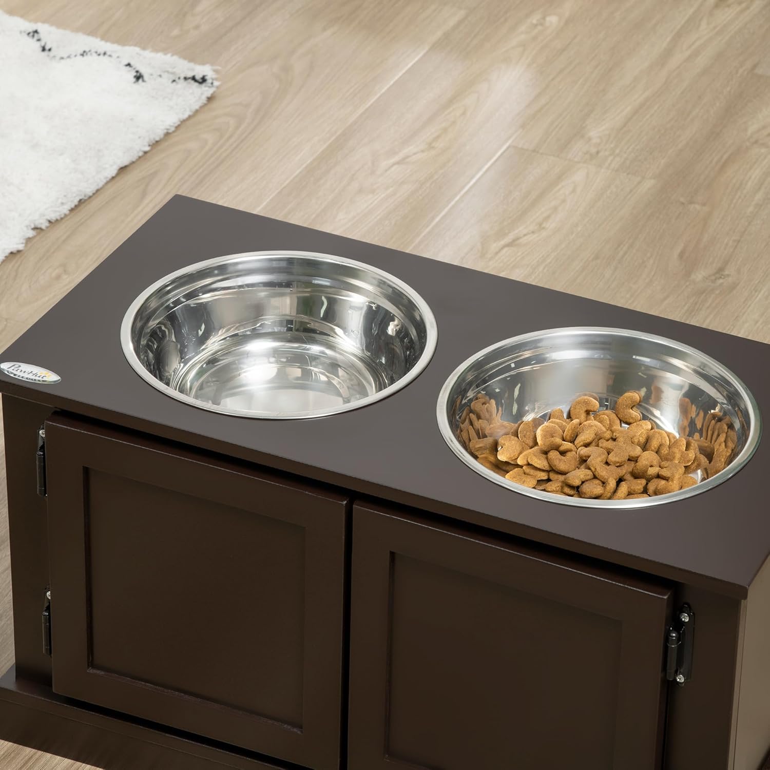 PawHut Elevated Dog Bowls for Large Dogs with Storage Cabinet, 2 Stainless Steel Bowls P185
