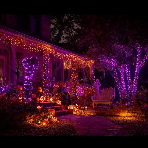 TW SHINE Halloween Lights 328FT Outdoor String Lights with Remote, Purple & Orange F53527